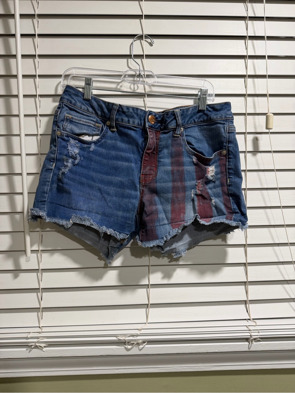 American Eagle Outfitters Blue Denim Short with Red Stripe Panel